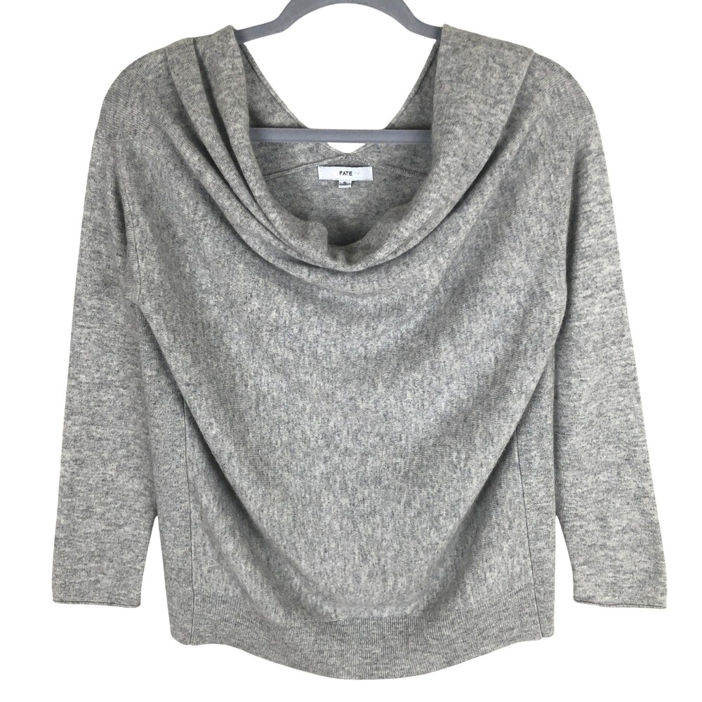 FATE Wool Cashmere Blend Cowl Neck Sweater Women's S Grey Off Shoulder Luxury